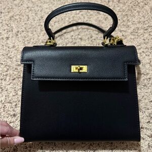 Black top handle designer inspired Handbag with gold hardware